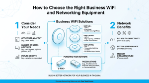 Infographic guide on how to choose the right business WiFi and networking equipment in Tanzania